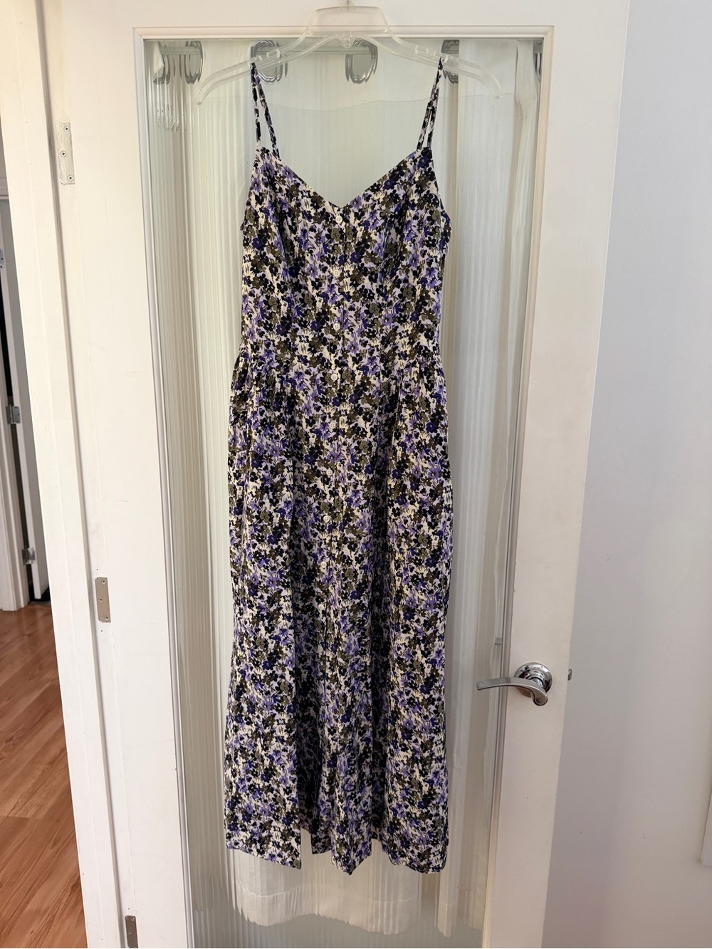 GAP Purple and Black Floral Spaghetti-Strap Maxi Dress
